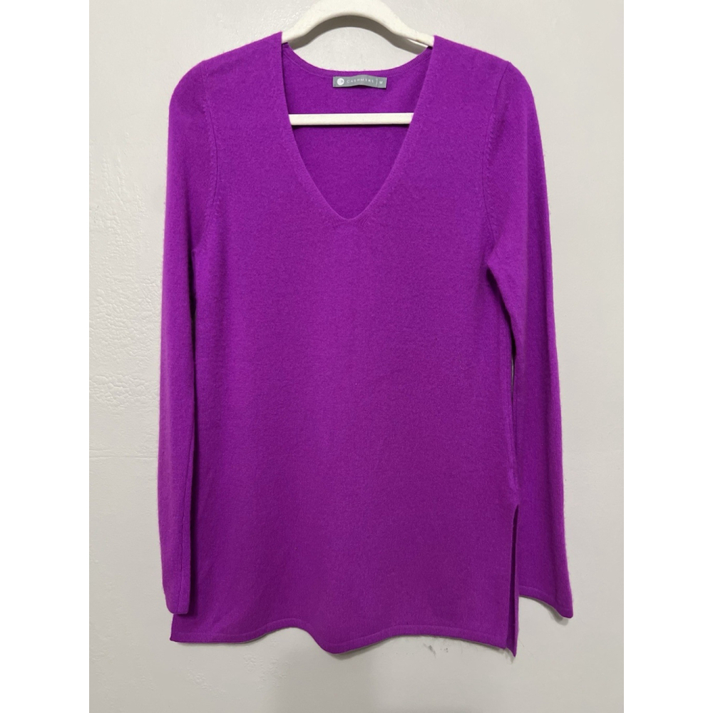 Ann Taylor Women XSP Pink 100% Cashmere Knit V-Neck Sweater Pullover Lightweight